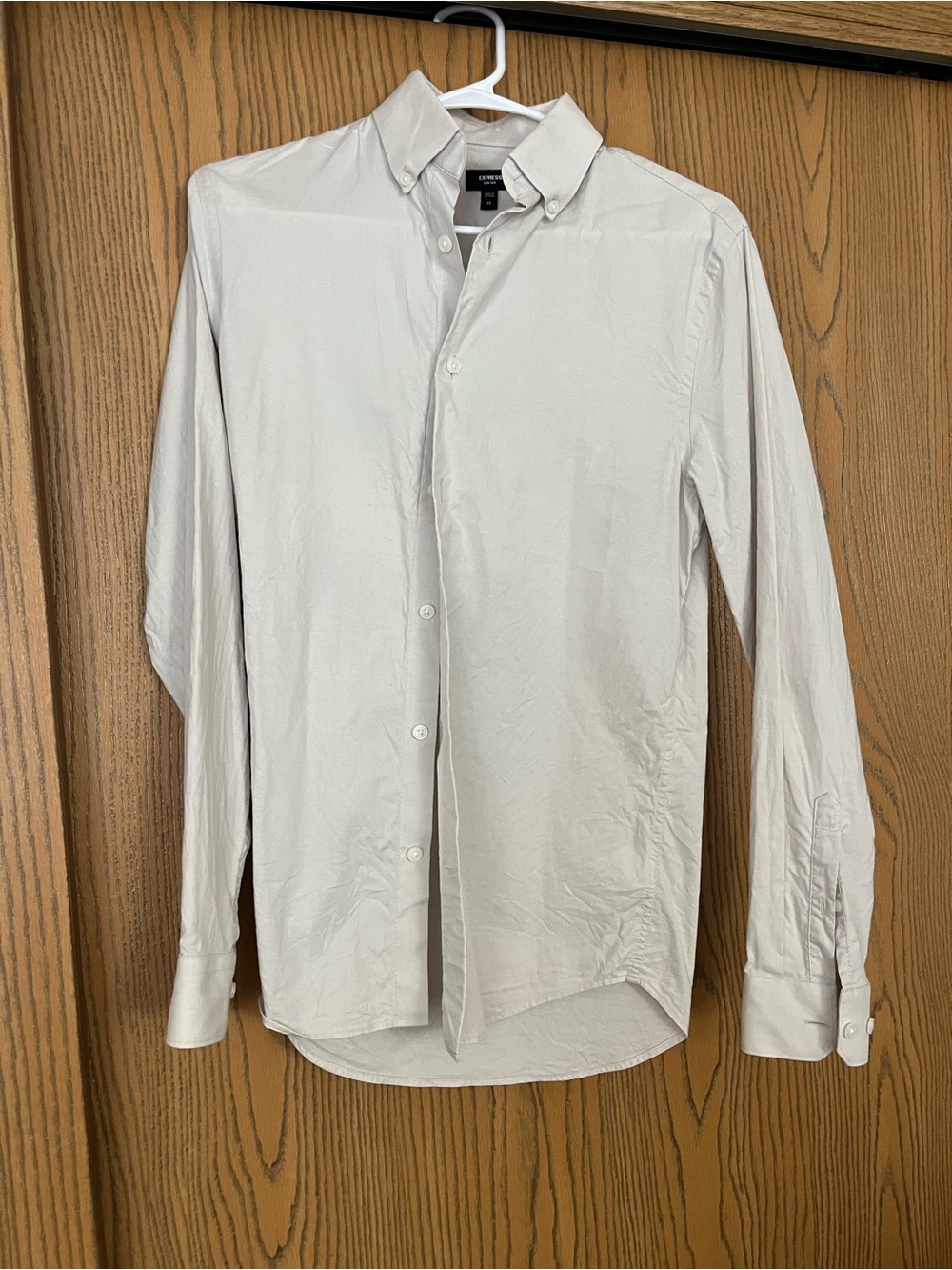 Express Casual Button-Down Men’s Shirt Light Beige Slim Fit Sz XS dress shirt